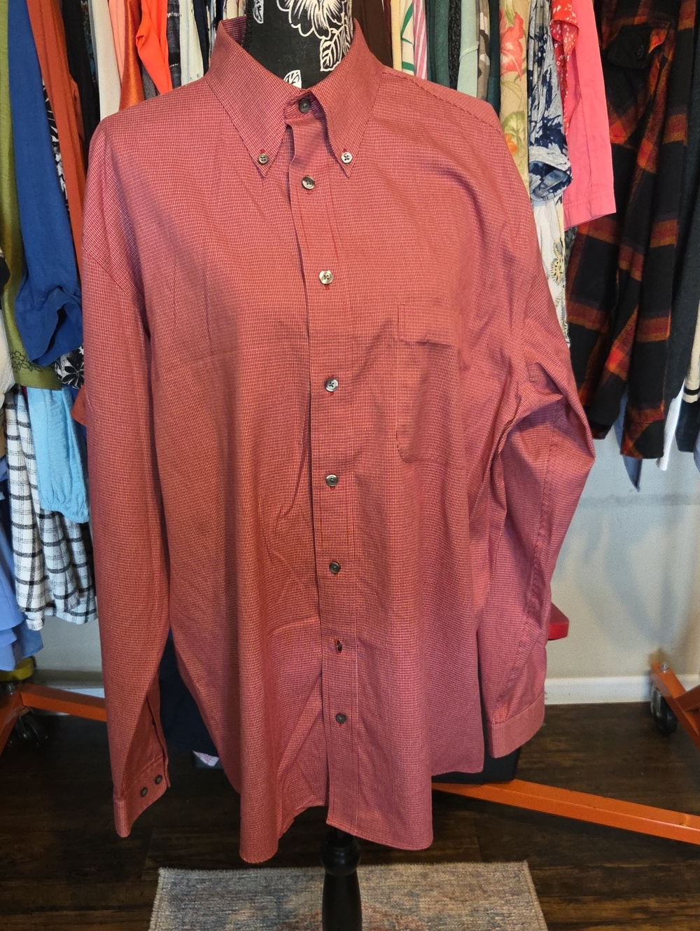 Eddie Bauer Red Microcheck Button-Down Dress Shirt